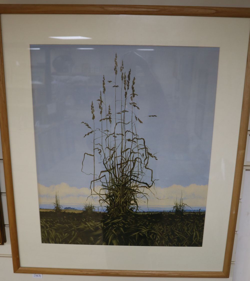 John Ridgewell (b.1937), acrylic on paper, Study of grasses, signed, Abbott & Holder label verso, 55 x 47cm